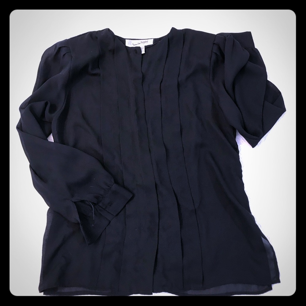 Vintage DVF Sheer Long Sleeve Blouse Black 12